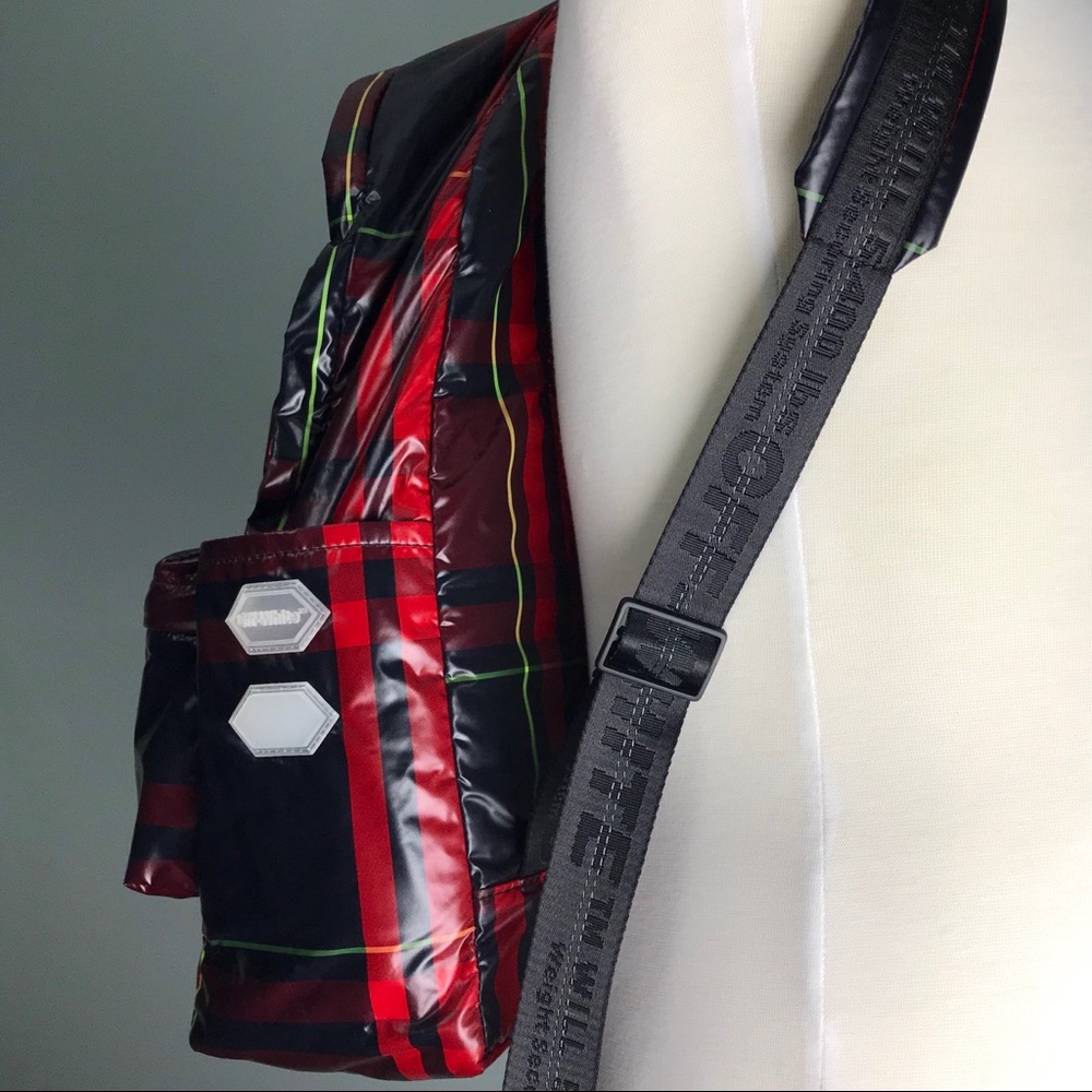 Off-White Red Check Plaid BackPack Virgil Abloh - Picture 2 of 8